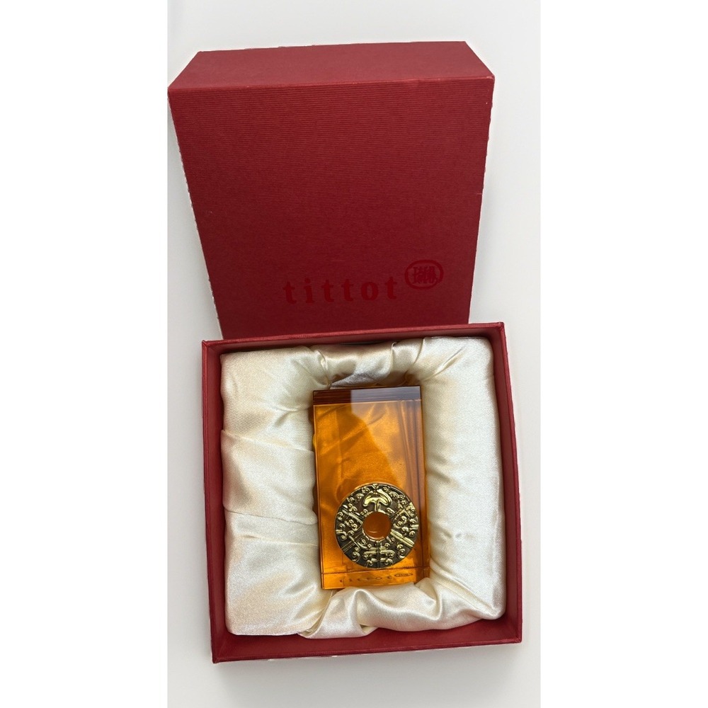 TITTOT Crystal Art Amber Paperweight Pen Holder New in Box